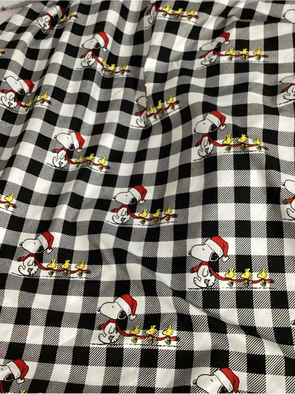 Peanuts Snoopy Woodstock Christmas Twin Fitted Sheet Black White Plaid Berkshire